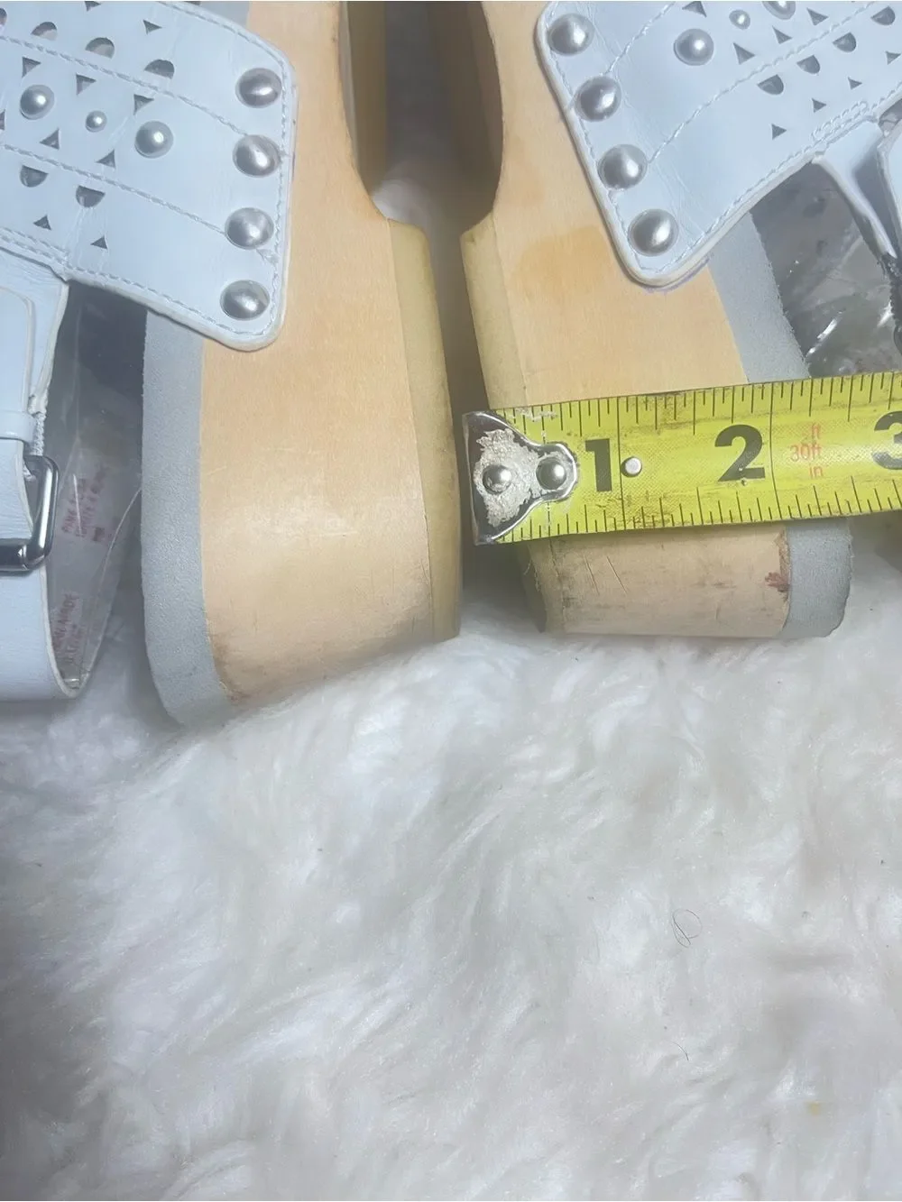 Earth White Pine Toba leather white Perforated Studded Wedge Sandals
